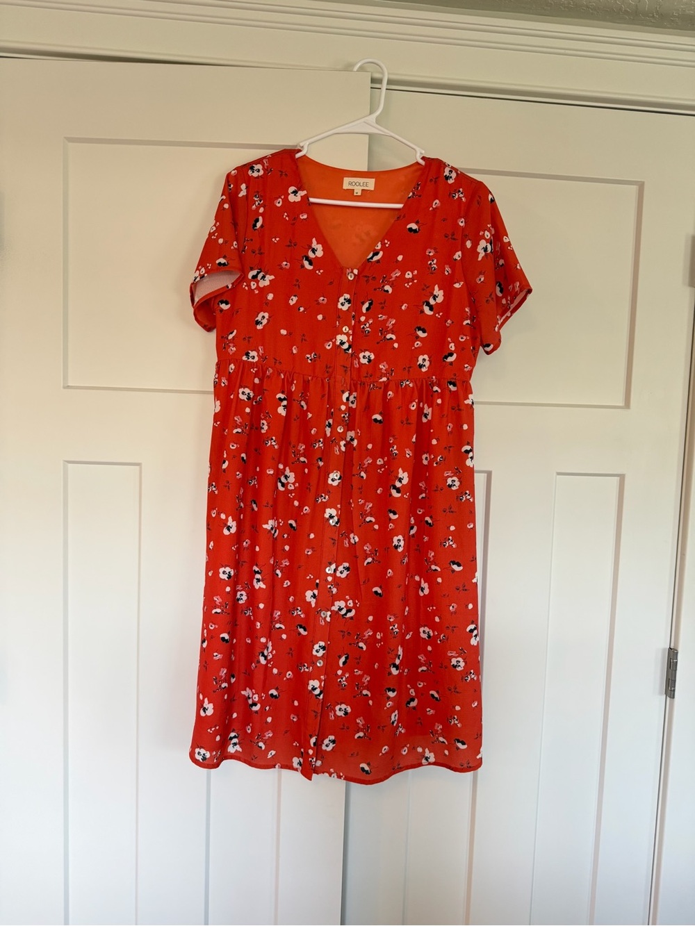 Roolee Bright Red Floral Button-Front Dress
